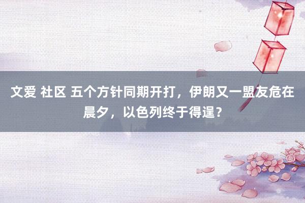 文爱 社区 五个方针同期开打，伊朗又一盟友危在晨夕，以色列终于得逞？